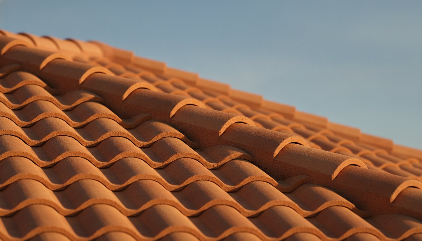 Illustration: concrete barrel roof tiles on a pitched roof