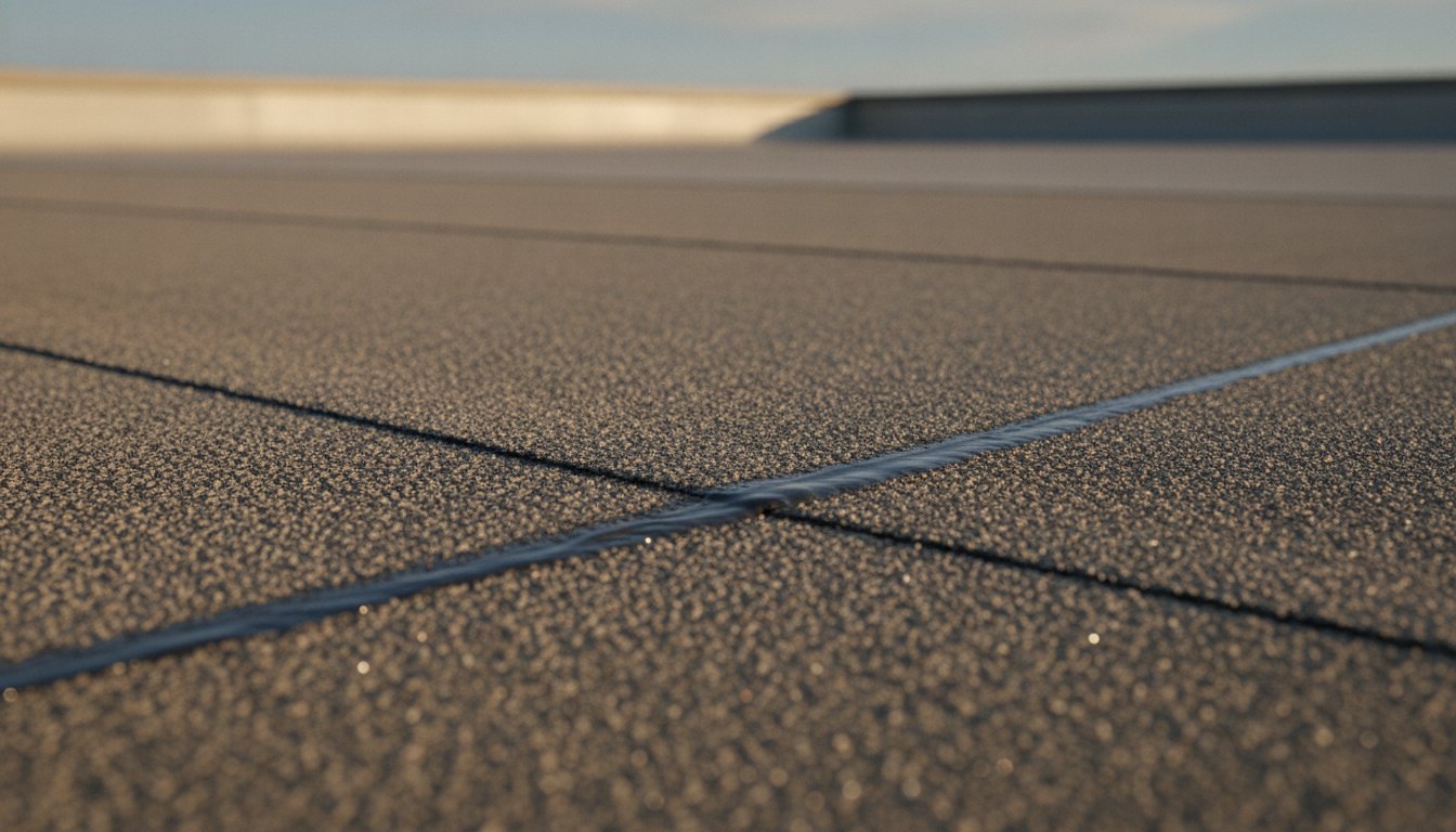 Illustration: granulated modified bitumen cap sheet with a sealed seam